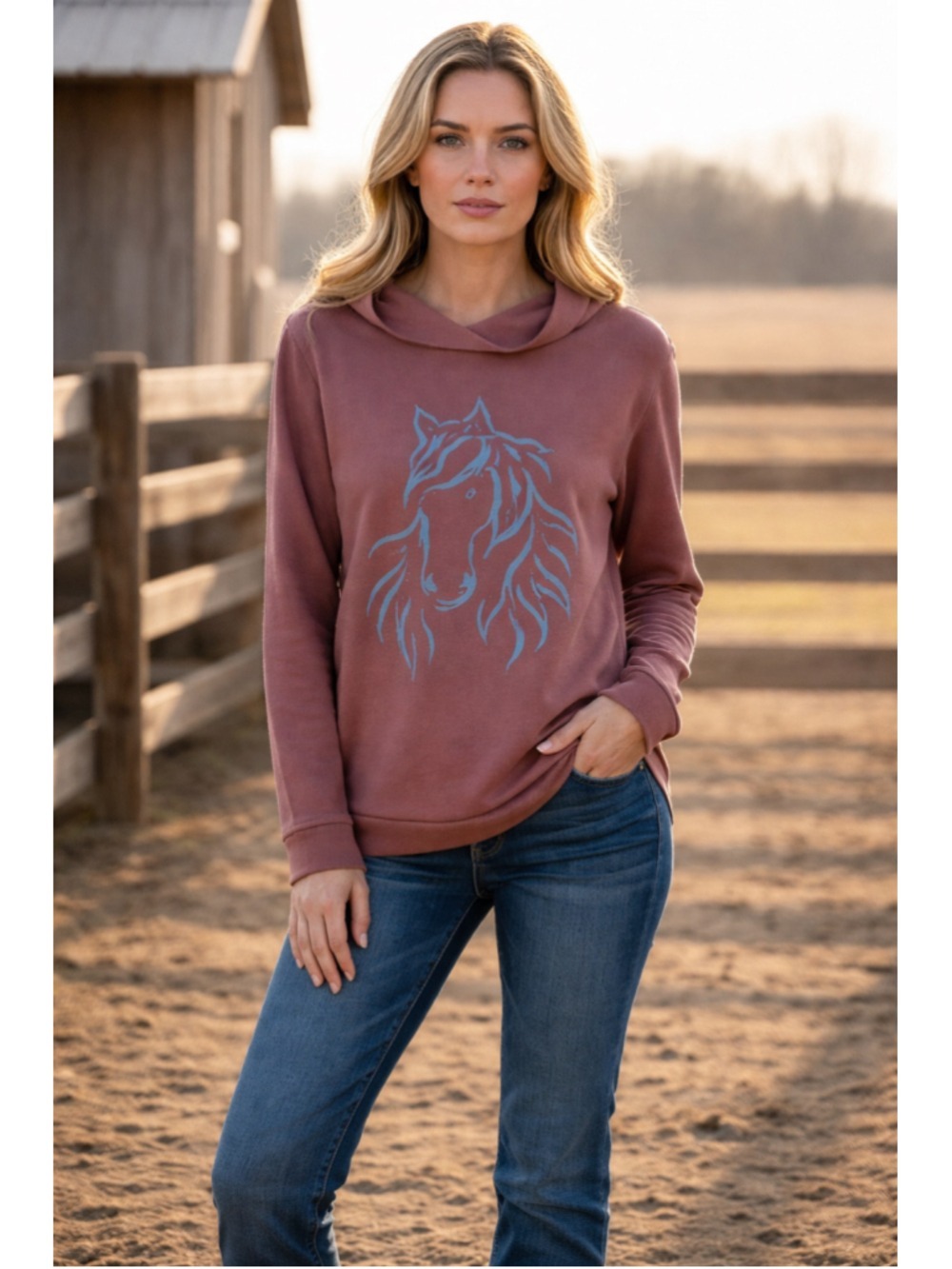 Back In The Saddle Horse Hoodie Sweatshirt Women’s Size 3X Brown/Turquoise
